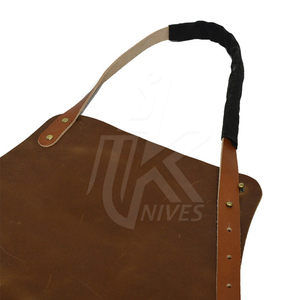 Delantal de Chef con correa de cuero en la espalda cruzada cómodo Unisex lona de algodón lavada a la moda para cocina y hornear para trabajo de herramientas - Product Image 5