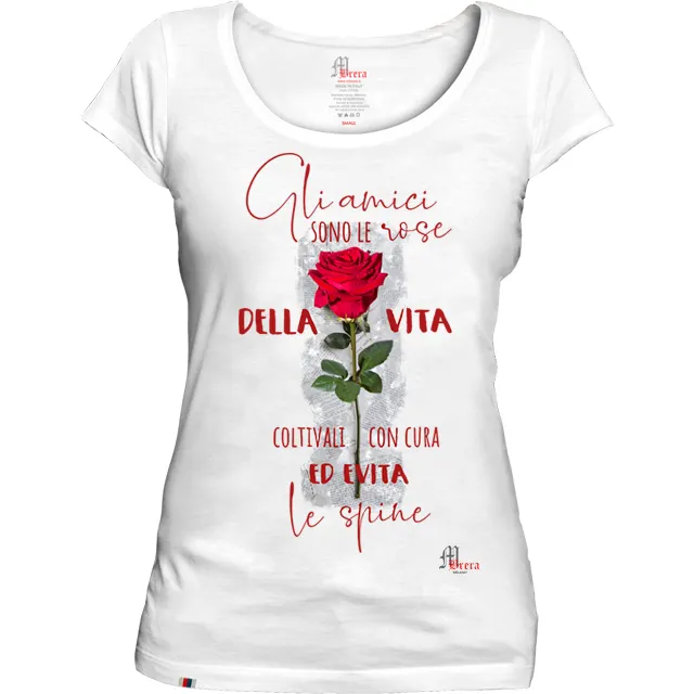 Woman Slim Fit T-Shirt 100% premium cotton made in italy new collection Red Rose
