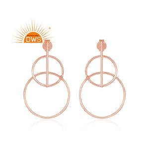 Pendientes colgantes de diseño de signo de la paz de plata chapada en oro rosa indio fabricante joyería colección clásica - Product Image 1