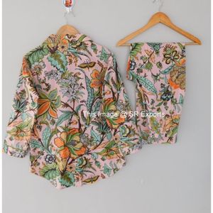 Conjunto de pijamas de algodón para mujer, ropa de dormir suave para dama de honor, de alta calidad, con estampado de bloque de vestido, trajes de noche - Product Image 3