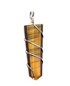 Colgante de cristal Ojo de Tigre alambre envuelto colgante plano piedra curativa piedra preciosa lápiz plano cristal collar de piedras preciosas mayorista - Product Image 1