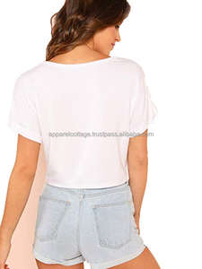 2024 logotipo personalizado impreso gimnasio entrenamiento camisas sexy crop tops color sólido 100% algodón tejido mujeres crop top blusas señoras camisas - Product Image 6