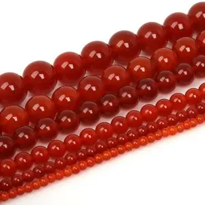 Perles de pierre collier de perles de cornaline rouge bijoux en brins pierres précieuses lisses en vrac perles rondes cristal pierre naturelle grossiste - Product Image 1