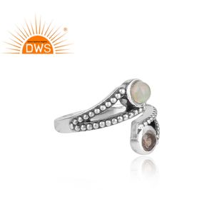 Natural Ethiopian <b>Opal</b> & Smoky Quartz Gemstone Statement <b>Ring</b> Jewelry Entwined oxidized <b>Silver</b> <b>Ring</b> Jewelry Wholesaler - Product Image 3