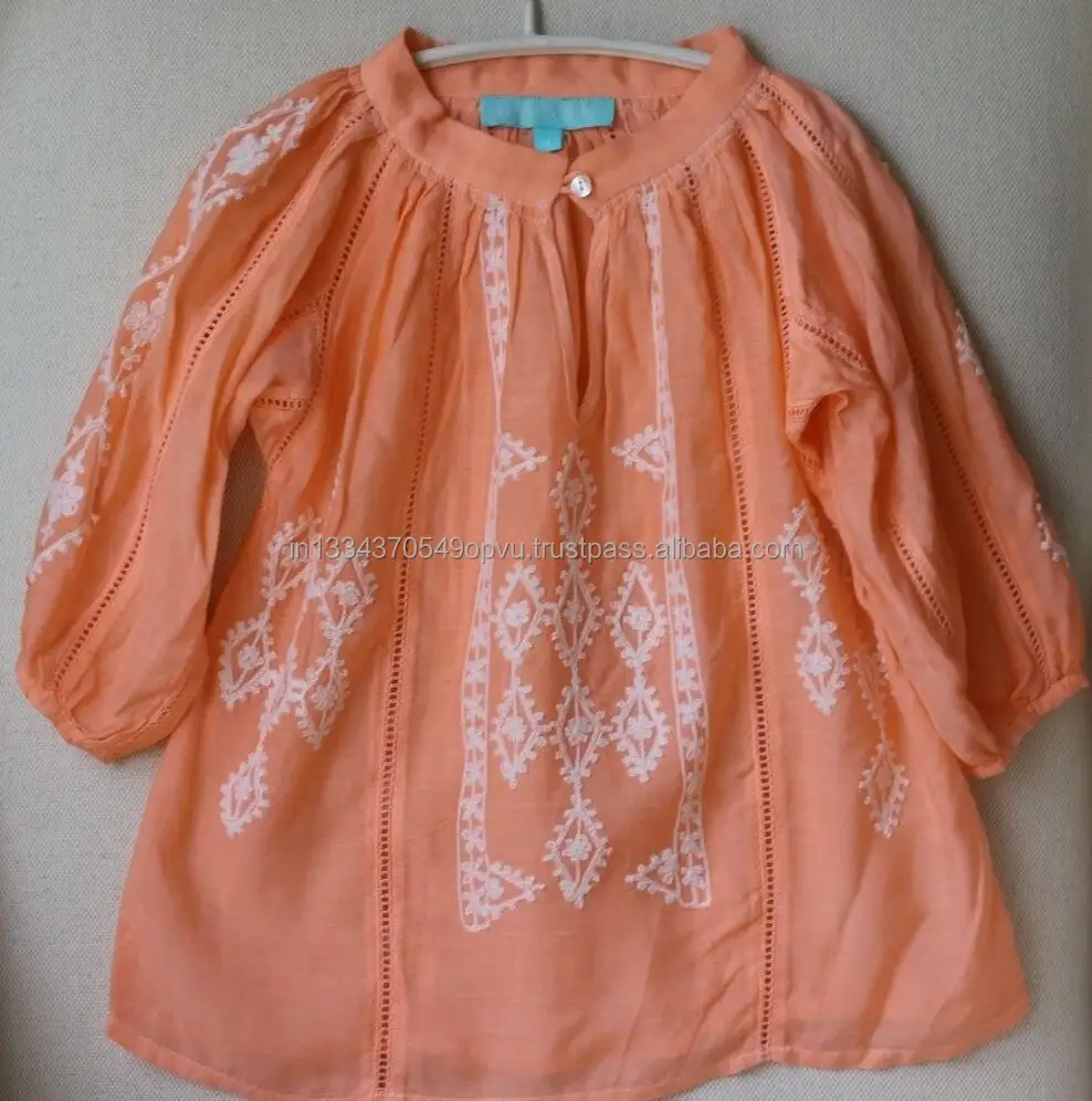 Perfektes Sommer outfit kleine Meerjungfrau Orange Farbe Bestickte Baumwolle Niedliches Baby Top Klassische Frische Strand kleidung Kinder bluse