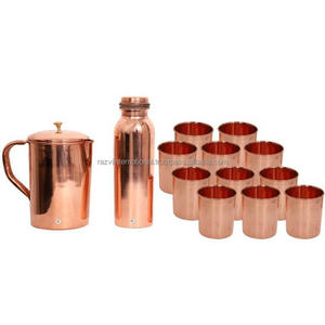 Pichet martelé et verre en cuivre Antique - Product Image 5