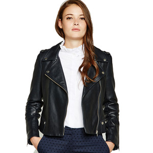 Veste en cuir d'agneau élégante pour femmes, logo personnalisé, vêtement d'hiver, col montant, grande taille, broderie, coupe-vent respirant - Product Image 2