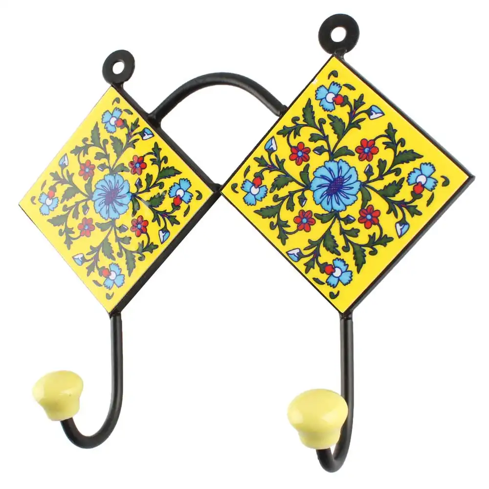 Yellow Ceramic Leaf Flower Best Price and Quality Bathroom Towel Hook Coat Wall Holders Coat Hanger Durable Indian Craft