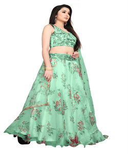 Look riche en organza feuille de soie impression travail lehenga choli avec dentelle travail dupatta vêtements de mariage prix de gros vêtement ethnique - Product Image 4