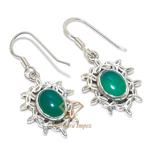 Handmade 925 Solid Sterling Silver Drop <b>Earrings</b> Natural Green <b>Onyx</b> Gemstone Trendy Party Wedding Gift Trusted Supplier - Product Image 1