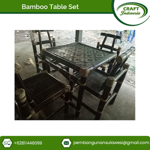 Juego de mesa de comedor no plegable de bambú indonesio de lujo antiguo, muebles para el hogar - Product Image 3