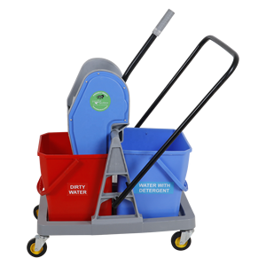 Double Tank Mop Cleaning <b>Trolley</b> with Wringer and Wheels Floor Cleaning Cart for Hotel Office Indoor Use Areas - Product Image 1