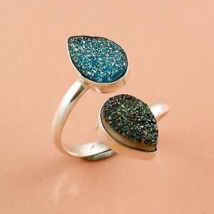 Bagues druzy naturelles faites à la main bijoux fins en vrac vente en gros fabricant de bagues en argent fin - Product Image 1