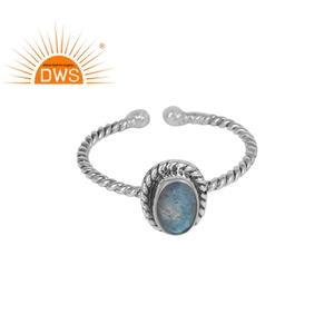 Labradorita-Anillo de plata de primera ley con gema para niña, sortija, plata esterlina 925, oxidado, antiguo - Product Image 1