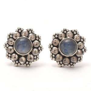 Gorgeous Round Natural Rainbow Moonstone Gemstone <b>Stud</b>, Wholesale <b>Sterling</b> <b>Silver</b> White Gemstone Earrings Jewelry For Suppliers - Product Image 1