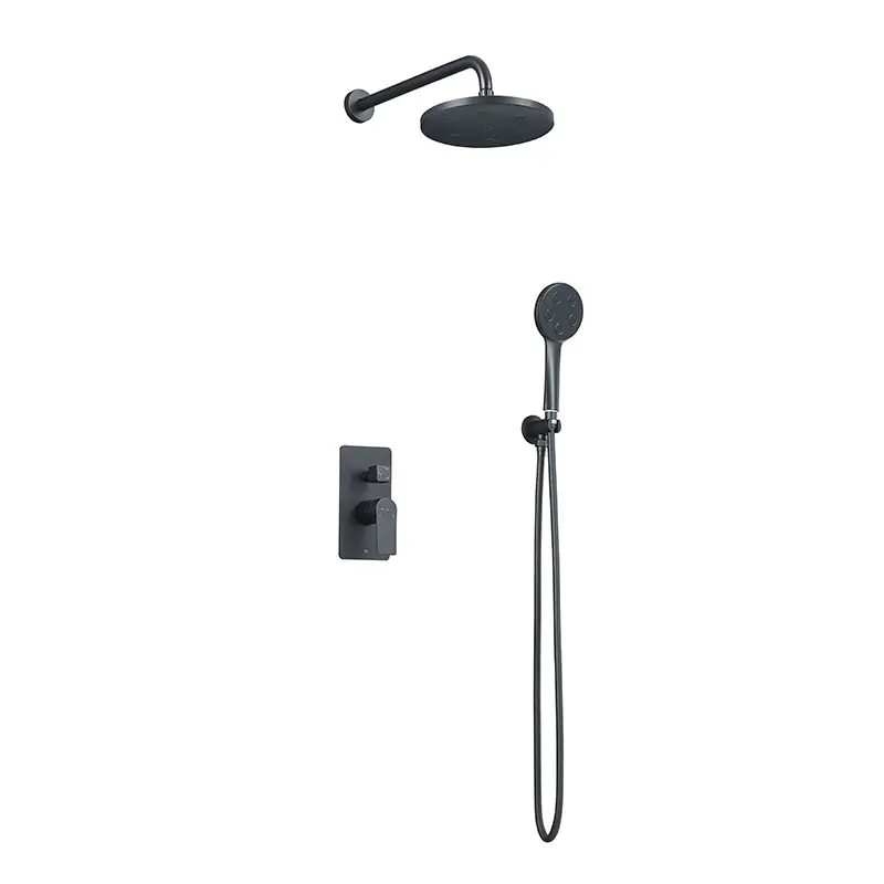 Matte Black Concealed Install Bath Shower Faucet With Round Shower Head shower set