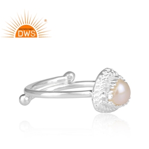 Cabochon de perles en argent Sterling pour femme, bague en pierres précieuses, perles empilables, ajustable - Product Image 3