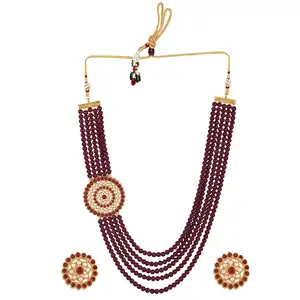 印度批发珠宝栗色人造珍珠多层串珠项链女式耳钉
