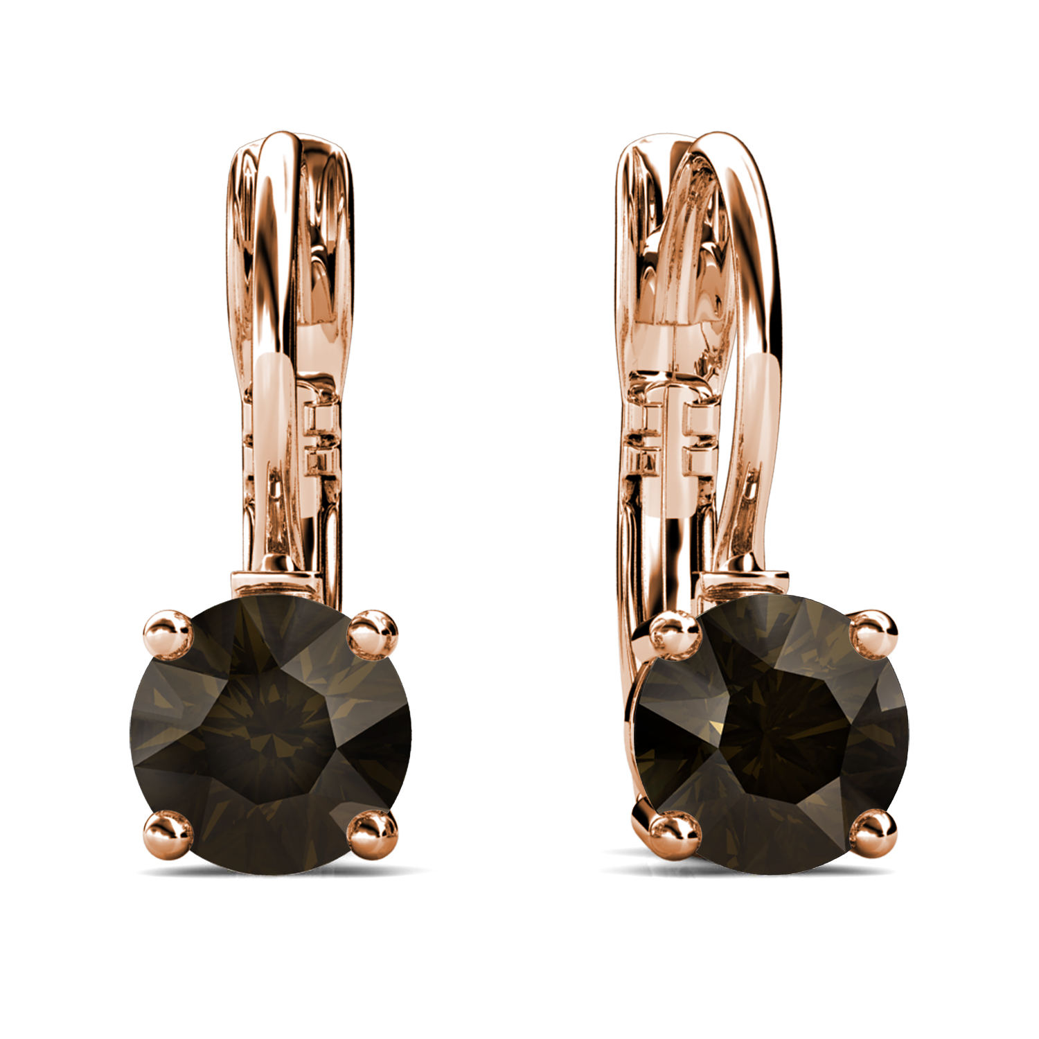 Brass With 18k Rose Gold Plated Smooky Quartz Brown Earrings