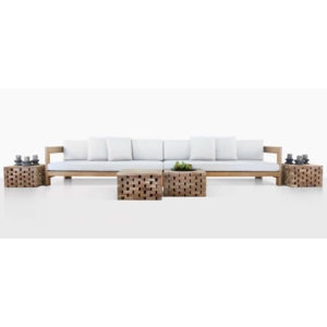 Ensembles de canapés modulaires de jardin en teck massif, fabriqués en bois massif avec de grands coussins - Product Image 1