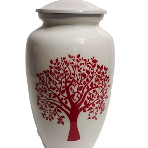 Urne funéraire décorative Arbre de Vie en perles blanches pour cendres humaines adultes – Élégant récipient commémoratif pour enterrement - Product Image 1