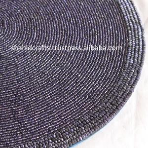 <b>Round</b> Dark Blue Glass Beaded <b>Placemat</b> 15'' Inches for Dining Table Decoration - Product Image 2