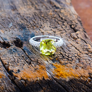 Cojín Natural 3A + grado Oro Verde cuarzo piedra preciosa anillo hecho a mano plata esterlina punta aniversario joyería para mujer moda - Product Image 2