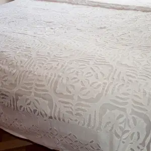 אפליקציה בעבודת יד Cutwork מלכת גודל כיסוי המיטה הודי כותנה סדין בוהמי כיסוי המיטה