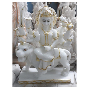 หินอ่อน Durga แม่รูปปั้นเทพธิดานั่งอยู่บนสิงโต - Product Image 1