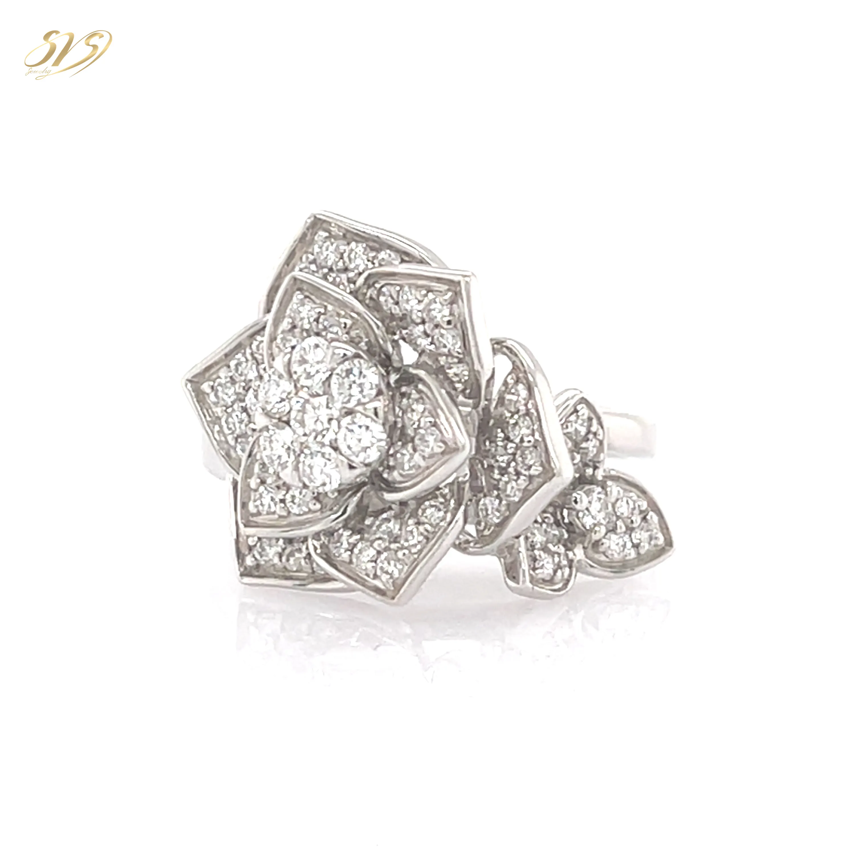 High Quality Custom Gold Jewelry Bands Diamond Ring Fancy Twin Flowers Rings Jewelry Women Jewellery SVS Jewelry