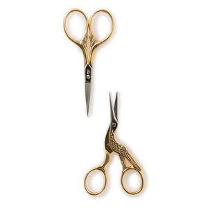 Tijeras de cigüeña bordadas de acero inoxidable de alta calidad al por mayor, hermosas tijeras de grúa chapadas en oro, hoja curva para cejas - Product Image 4