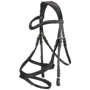 Vente en gros de bride anatomique en cuir de concours hippique avec muserolle croisée et rêne en cuir - Product Image 1