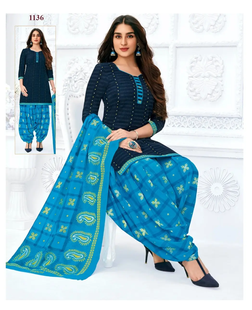 Katoen Casual Wear Salwar Pak Met Dupata, Gedrukt Ontwerp Salwar Kameez Voor Vrouwen Stiched Readymade Materiaal Set Royal Export