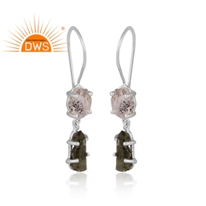 Plata de ley fina Natural Herkimer diamante y piedras preciosas de moldavita en bruto pendiente colgante joyería para mujer regalo para ella - Product Image 3