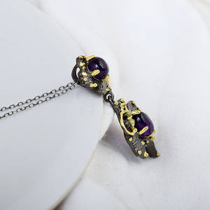 Gema de amatista peridoto de plata 925, colgante elegante, proveedor de joyería fina, 37x19x6 MM, precio más bajo - Product Image 3