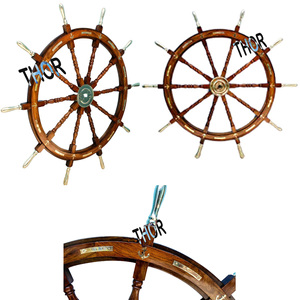 พวงมาลัยเรือโจรสลัด,ทำจากไม้งานฝีมือขนาดเต็มรูปแบบติดผนังทองเหลือง - Product Image 1