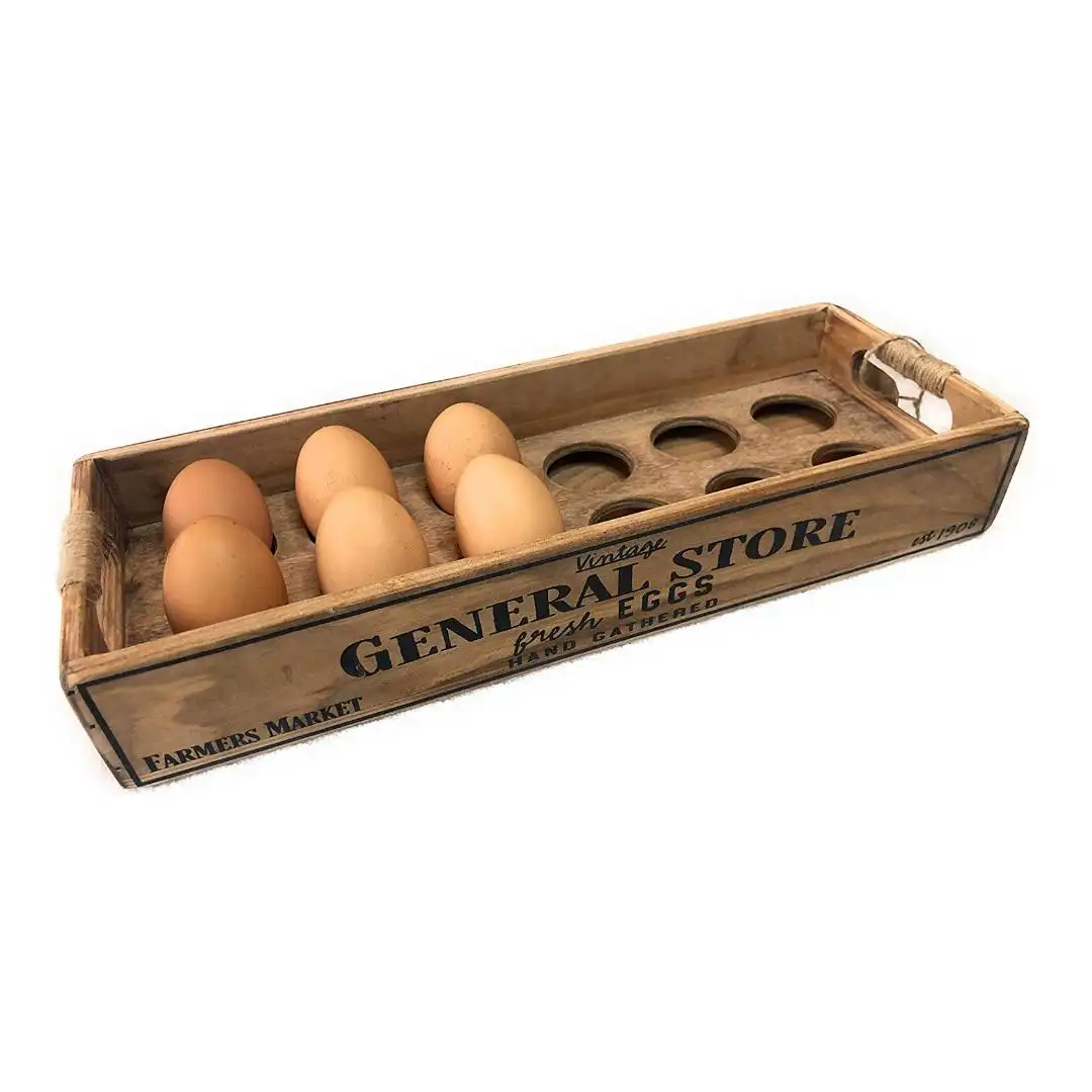 Caja de almacenamiento de madera para huevos, decoración rústica de granja para una decena