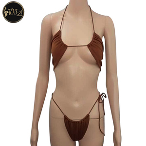 Ensemble De Lingerie Sexy Pour Femme 2 Pièces, Soutien-Gorge Et String En Dentelle De Couleur Unie, Costume Érotique Avec Broderie, Tenue De Nuit - Product Image 3