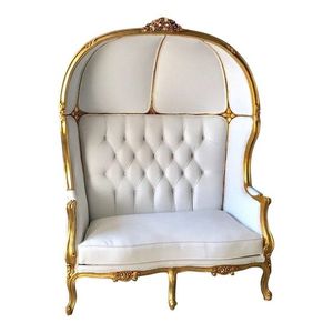 Traditional Tufted Canopy Chair White PU Leather <b>Gold</b> Frame Living Room Furniture - Product Image 2