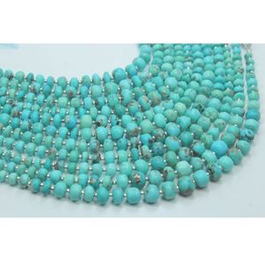 ลูกปัดสีเทอร์ควอยซ์ Arizona ขนาด8นิ้วประดับอัญมณีธรรมชาติทรงกลมเรียบลูกปัดทำหิน - Product Image 3