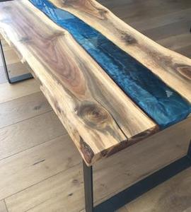 Suar Wood <b>Dining</b> <b>Table</b> with Resin <b>Top</b> Minimalist Antique Design Apartment <b>Dining</b> Furniture - Product Image 2