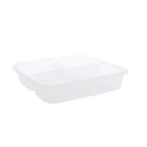 PP Plastic Disposable Translucent 3 Compartment Square Food Container with grip flap for Cold and Hot Food 150SETS/CTN