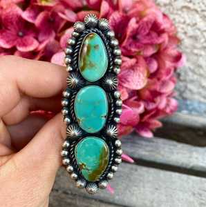 Excellente bague Mohave Turquoise 925 en argent sterling massif avec pierres précieuses naturelles bijoux de déclaration - Product Image 1