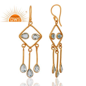 Beauty Blue Topaz Multi Gemstone Earrings 925 Silver Jewelry Supplier 18k Gold Plated Designer Chandelier Earrings - Product Image 2