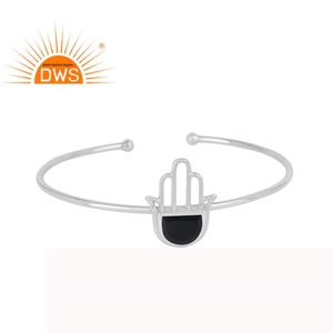 Natural Black Onyx Gemstone Designer Hamas Hand Women's <b>Cuff</b> <b>Bracelet</b> <b>Silver</b> Jewelry Manufacturer - Product Image 1