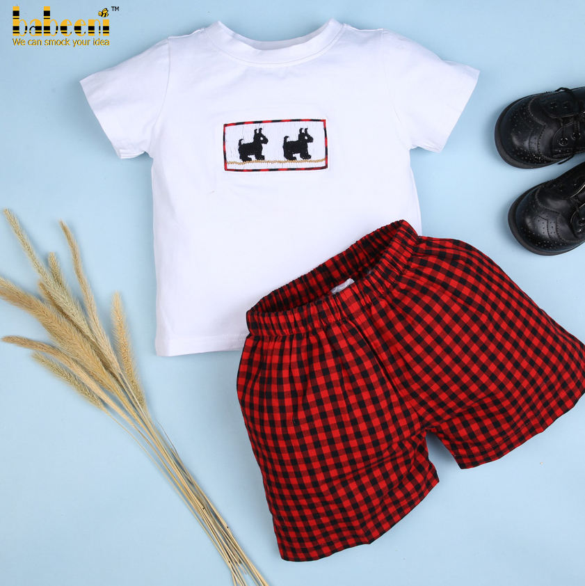 Nice Hand Smocked Clothing Set For Baby Boy With Labrador Pattern - Bb928 