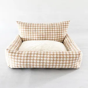 Chidori Grid Zachte Faux Linnen Plaid Stijl Huisdier Sofa Met Mat 2 In 1 Voor Kat Huis En Puppy Kennel huisdier Bed