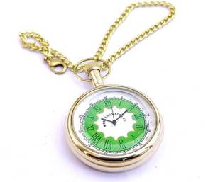 นาฬิกาสีเขียวหน้าปัดทองเหลืองโบราณกระเป๋านาฬิกา Gandhi ดูรอยัลหัตถกรรมรายการของขวัญที่มีโซ่ยาว CHLW041โดยหัตถกรรม Calvin - Product Image 6