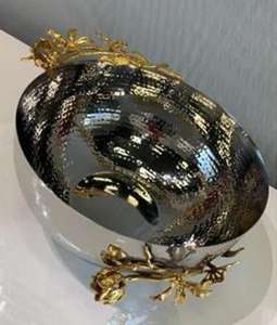 Bol à tremper élégant pour ustensiles de cuisine maison hôtel Restaurant vaisselle de couleur noire Design fleurs vaisselle en métal Table de forme ronde - Product Image 2