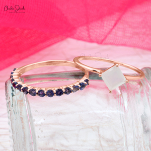 Bijoux à la mode Bague empilable en argent sterling 925 avec pierres précieuses en pierre de lune blanche naturelle et iolite pour elle au prix de gros - Product Image 3